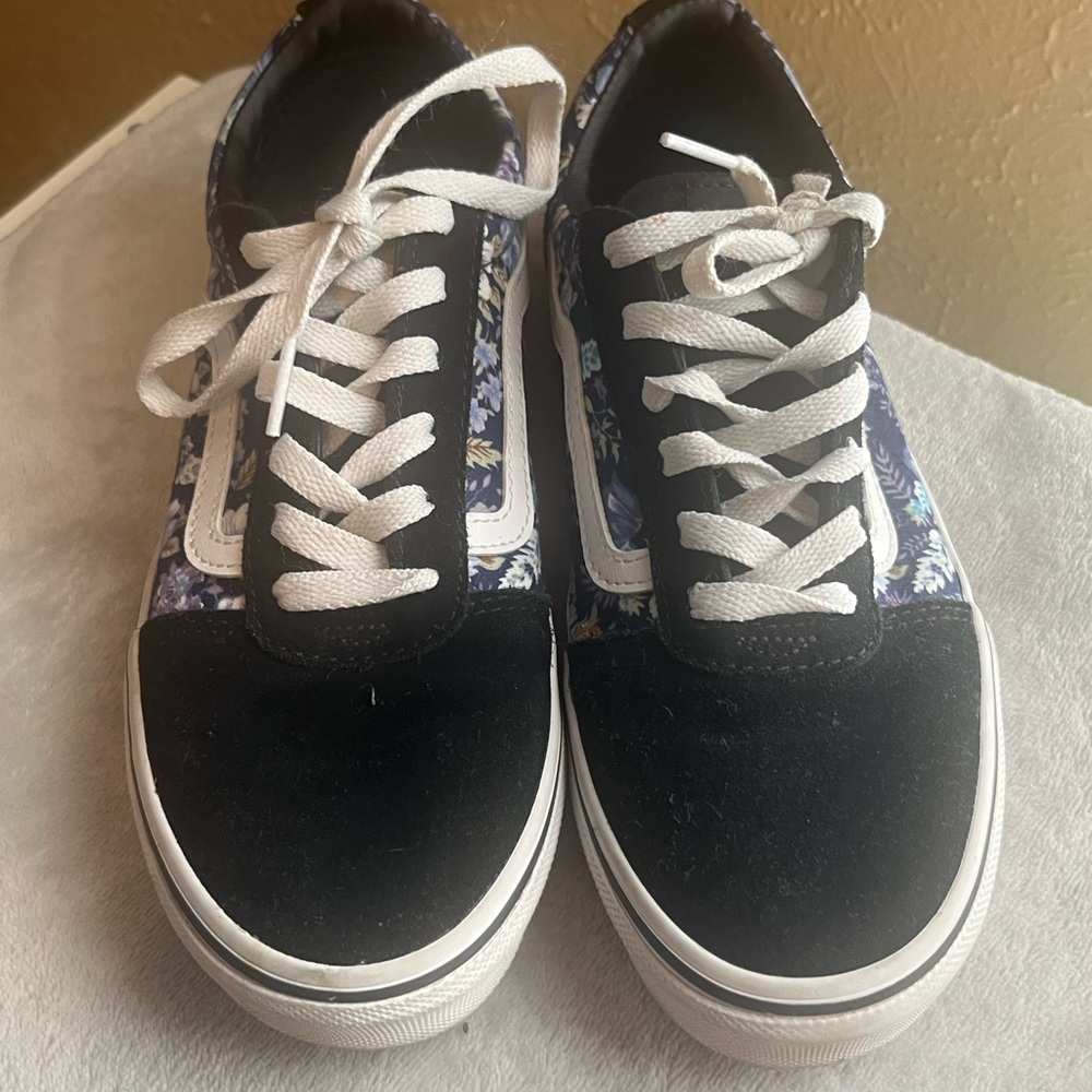 Vans Black and White Floral Kids Sneakers